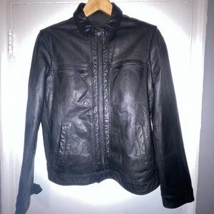 All Saints Lark Black Leather Jacket Size Medium